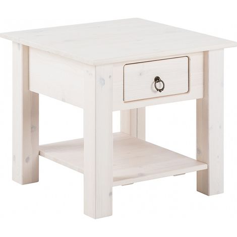 Ines Table basse avec 1 tiroir en pin blanc (1/5)