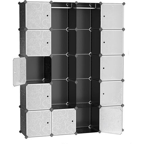 Armoire de chambre modulaire 20 cubes – Rangement 894L – 147 x 37 x 183 cm – Structure en plastique et métal – Facile à monter – Wyctin (1/5)