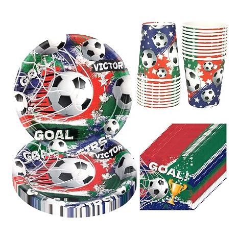 Set de Vaisselle de Football Assiettes Gobelets Serviettes Jetables Anniversaire Enfant Barbecue Soirée Sportive (1/5)