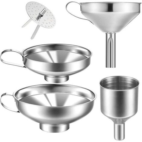 Set di 4 imbuti da cucina in acciaio inox per barattoli di vetro per condimenti e per travasare liquidi. (1/4)