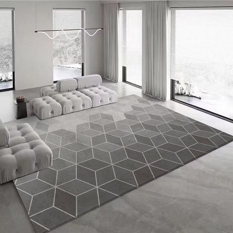Tapis Salon Poils Ras 60x120cm Style Scandinave Motif Losanges Blanc Cassé Gris Anthracite Facile à Nettoyer (1/4)