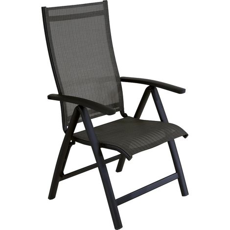 Fauteuil multiposition pliant – Aluminium léger – Toile TPEP graphite/chevron – Dossier réglable – Hauteur d'assise 45 cm – Proloisirs