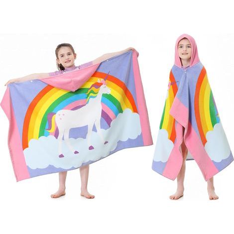 Kids Cotton Hooded Towels Super Soft, Thick and Super Absorbent 50" x 30" Beach Bath Towels for Girls and Boys Ages 3-12, Pink (1/5)