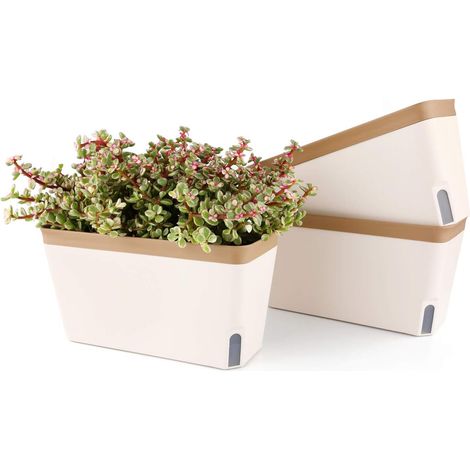 Pot De Fleurs Auto-irrigué - 27 cm - Plastique - Rectangulaire - Pour Cuisine Balcon Fenêtre - Lot De 3 (1/5)