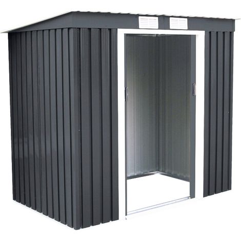 Abri de Jardin en Tôle Galvanisée Cabane de Rangement à Outils Porte Double 2 Aérations, 213x130x173cm, Gris et Blanc Maison Chic (1/4)