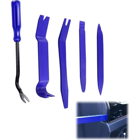 Outils Demontage Garniture Auto, Lot de 5 Multifonction Outil Démontage Installation, Universel Car Trim Removal Tools Kit, Kit Demontage Garniture Auto, Outil de Suppression de Radio Audio (Bleu) (1/5)