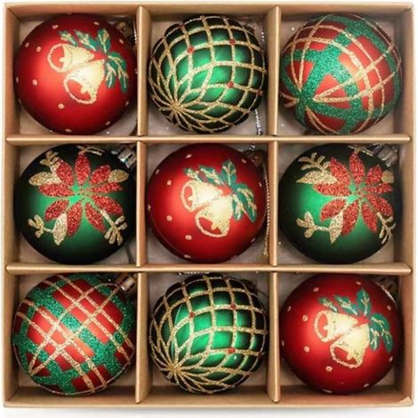 Boules de Noël incassables lot de 9, décos sapin festives, ornements arbre résistants, décor mariage et fêtes, guirlandes sapin dorées, 9 pièces décoratives.