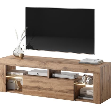 Selsey BIANKO - Mobile TV Moderno / Tavolino TV / Porta TV Elegante con Ripiani in Vetro 140 cm (Quercia Dorata, con LED) (1/6)