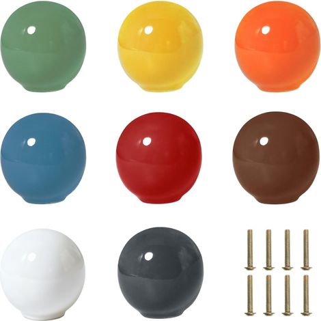 Bouton de Meuble Céramique 8 pièces Poignée Tiroir Coloré, Balle Forme, Bouton de Porte de Placard Céramique Poignée Meuble Mignonne pour Enfants Armoire Dessiner Cuisine (8 Couleurs) (1/5)