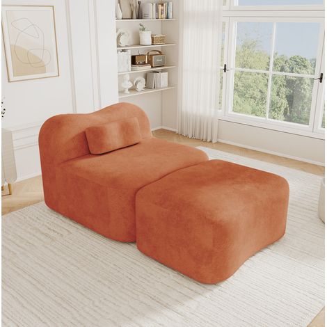 Modulares Samtsofa 167x96x70 cm Orange mit Ottomane, montagefrei – MEUBLIV (1/5)