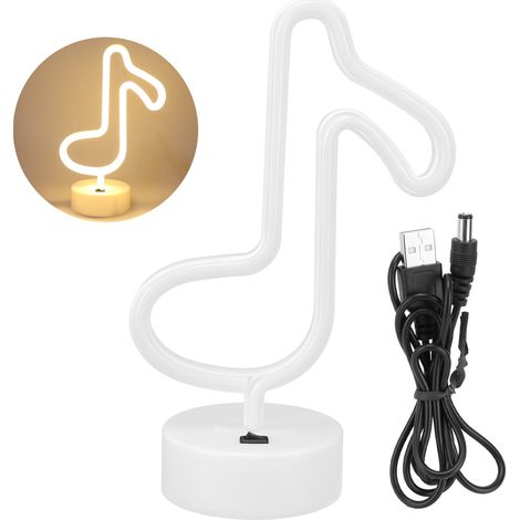 Lampe Néon - Forme De Note De Musique - 26,5 cm - Alimentation USB Ou Piles AA - Décoration Intérieure Chambre Enfant - 1 Pièce