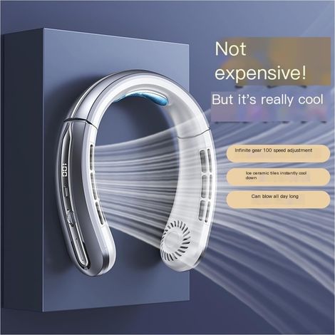 Petit Ventilateur de Cou Portable - Silencieux Rafraîchissant - Sans pales rechargeable USB - Extérieur - Gris (1/3)