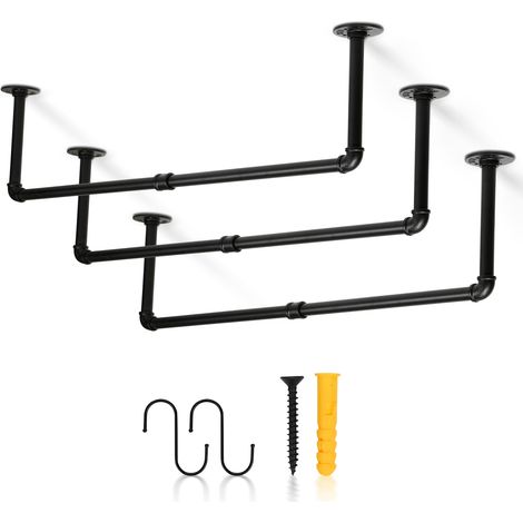 Randaco 3x Barra de Ropa de Pared, Armario de Pared, Estilo Industrial, Ahorra Espacio, 92 x 25 cm, 65 kg Capacidad de Carga, Fácil Montaje, Negro