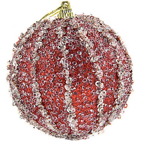 (Paquet individuel) Boule de Noël dorée à suspendre, 8 cm, rouge, pour sapin de Noël - 1 pièce (1/5)