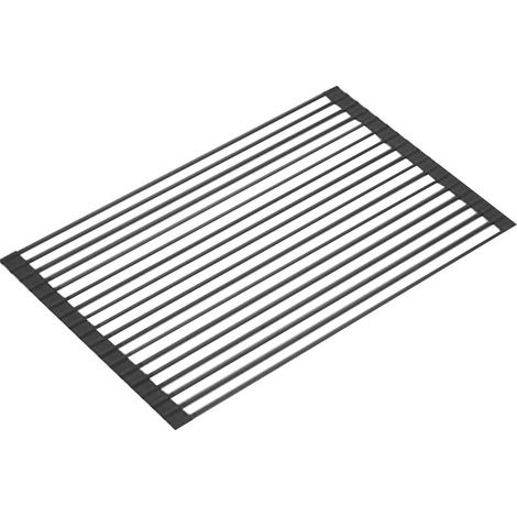 Scolapiatti arrotolabile, 52x33 cm, tappetino scolapiatti in silicone resistente al calore, scaffale portaoggetti da cucina 3 in 1 - Nero (1/2)