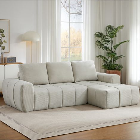 Sofá en L segmentado de pana beige sin montaje OKMYHOME (1/5)