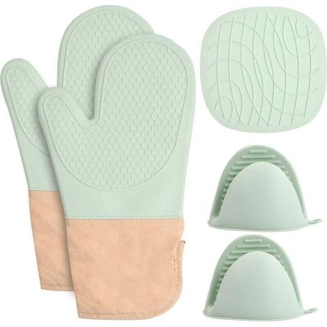 Topflappen aus Silikon, hitzebeständige, wasserdichte Ofenhandschuhe, Mintgrün