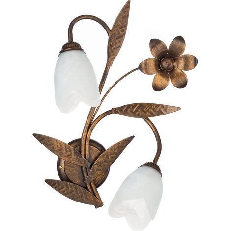 Applique murale 2 bras en métal marron avec nuances dorées et verres blancs satiné (1/5)