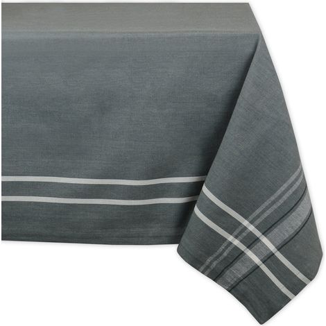 Nappe de Table à Manger à Rayures françaises, Style Farmhouse, 152,4 x 264,2 cm, Chambray Gris (1/2)