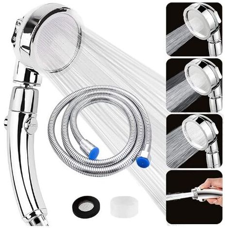 Nazalus-Hot Sale-Duschkopf, Anti-Kalk-Duschkopf mit 2 m Schlauch und 3 Modi, universelle wassersparende Badezimmer-Handbrause, Hochdruck-Duschkopf mit Schalterknopf, Chrom