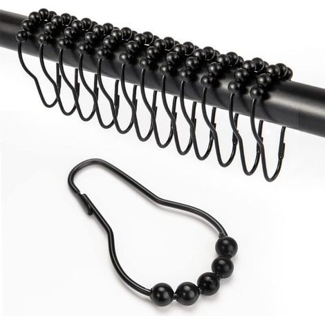 12 smooth-gliding, black, rust-resistant stainless steel shower curtain rings, dimensions: 75 x 3.7 mm (1/5)