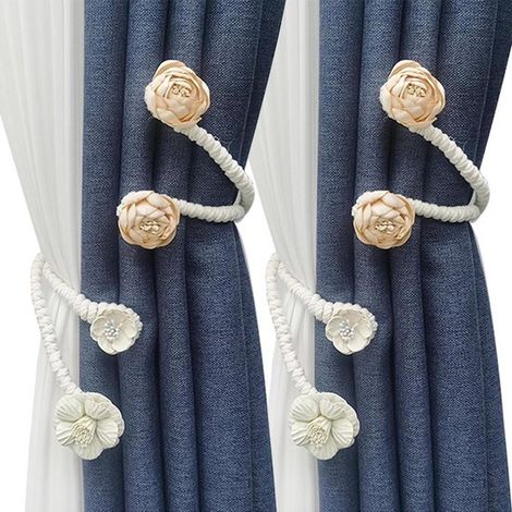 Raffhalter für Gardinen – Gardinenhaken – Fensterdekoration – Handgefertigtes Blumendesign – 2 Stück – Champagner (1/5)