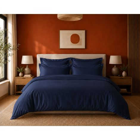 Housse de Couette 260 x 240 cm Prestige 120 Fils/cm² Satin de Coton Bleu velours (1/5)