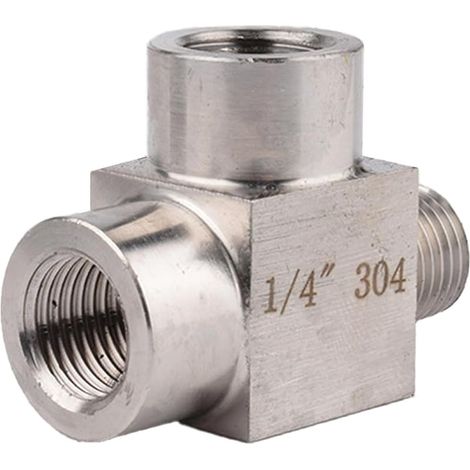Raccord en T 1/4" - Raccord à 3 voies en acier inoxydable - Pour eau potable sanitaire (IG x IG x AG) (1/5)