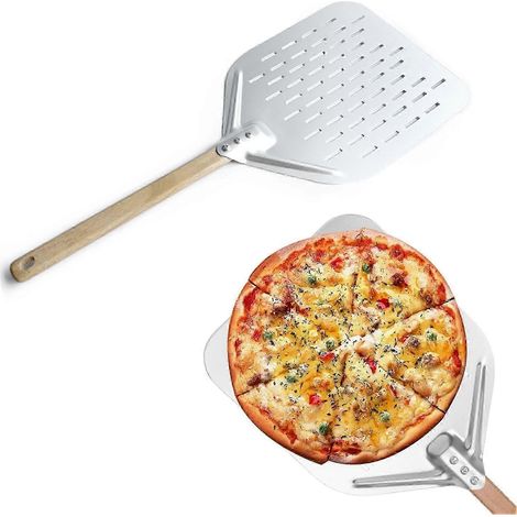 Pelle à pizza 40 x 30 cm (12 pouces) avec grande surface et manche amovible, idéale pour les pizzas maison, la pâtisserie et le pain (Couleur : Argent) - Y (1/5)