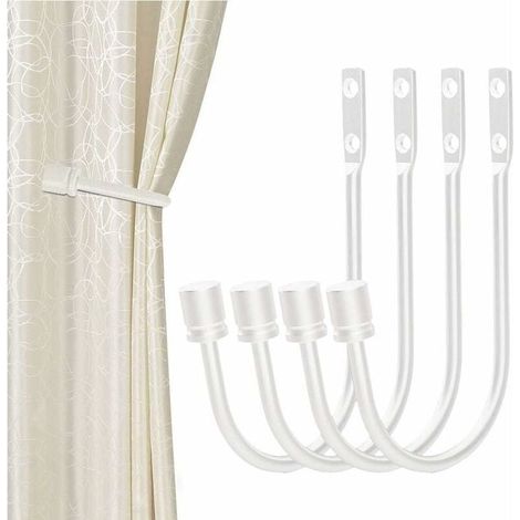 Alzapaños para cortinas, 4 unidades, ganchos en forma de U para colgar en la pared, con borlas, accesorios para cortinas (en blanco) (1/4)