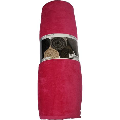 Serviette drap de plage velours 100 x 180 cm uni rose