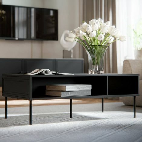 Mesa de centro Enemonzo, con dos compartimentos de almacenamiento, elevada del suelo, 110x60 h40 cm, negra (1/3)