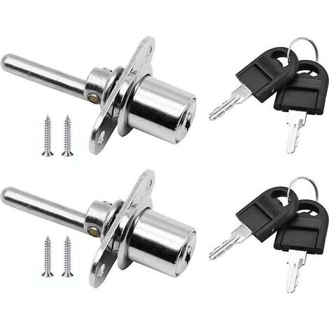 2 pièces, tiroir de serrure de porte avec clé pour serrure à piston de meuble, diamètre 16mm, longueur 61mm (argent) (1/5)