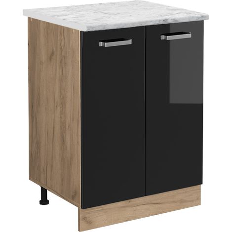 Küchenschrank R-Line, Schwarz Hochglanz, 60 cm AP Marmor, Vicco