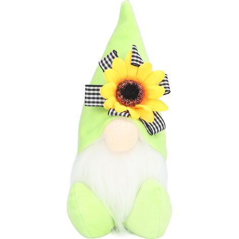 Peluche décorative Gnomes Tournesol Jaune, coussin en tissu pour ornement de maison, poupée sans visage chanceuse printanière, vert (1/5)