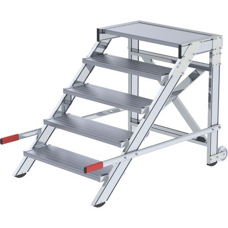 MUNK Arbeitspodest fahrbar Stahl-Gitterrost 800mm Stufenbreite 5 Stufen