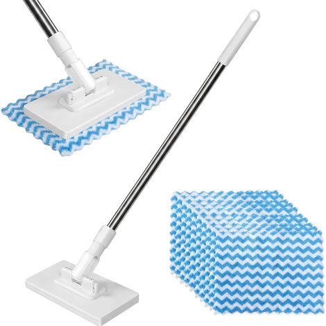Serpillère avec système de serrage à pression, chiffon de serrage automatique, sans lavage des mains, changement à 1 bouton, avec 10 chiffons en microfibre réutilisables pour un nettoyage domestique (1/5)