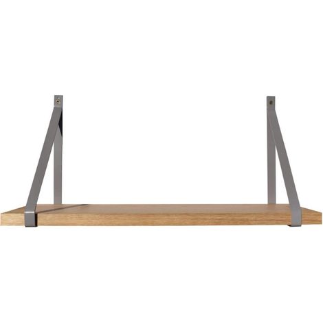 Étagère murale chêne 60 X 19 cm avec support métal gris