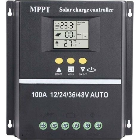 Regolatore di carica solare - 100A - Doppia porta USB - Schermo LCD retroilluminato - Compatibile con tensioni di 12V, 24V, 36V e 48V (1/4)
