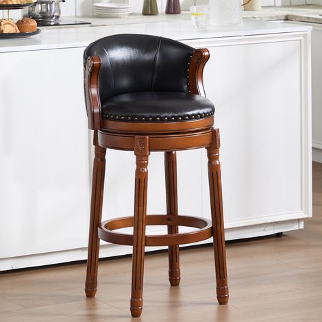 Tabourets de bar en cuir de vachette et bois, chaises de bar pivotantes à 360° avec dossier pour comptoir de cuisine, tabourets de bar modernes (1/5)