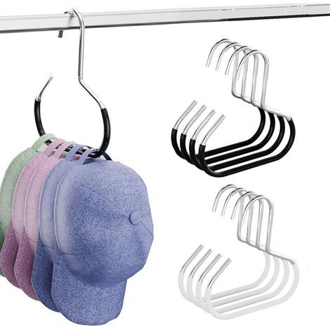 Support de Casquettes, Accroche Casquette, Organisateur de Chapeaux Polyvalent, Crochets pour Rangement de Casquettes, Convient pour les Chapeaux, les Écharpes, les Cravates (8 pièces, Noir et Blanc) (1/5)