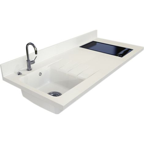 PlaniQuartz einteilige Arbeitsplatte mit linkem Waschbecken Ò 140 cm SNOVA (1/5)