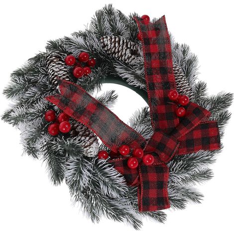 Couronne de Noël avec nœud papillon, décoration à suspendre à la porte d'entrée (2 pièces), décoration de fête (1/5)