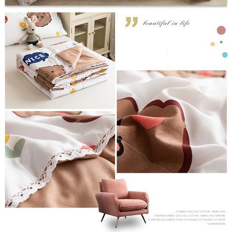 Couette fine en coton lavé, lavable en machine, bicolore AB, moelleuse et rafraîchissante pour l'été, motif ours timide, 200 x 230 cm (1/5)