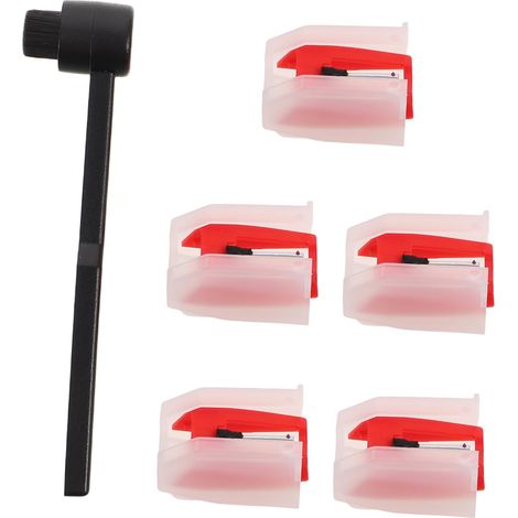 Aiguille de Tourne-disque Vinyle Diamantée 5 Pièces pour Phonographe Lot avec Brosse de Nettoyage, Plastique Métal Nylon, Usage pour Platine Vinyle, Entretien Facile (1/5)