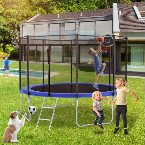 REDOM - Trampolino da 305 cm, rete di sicurezza rinforzata, 72 molle, acciaio zincato, blu (1/5)