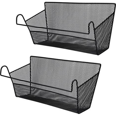 Lot de 2 paniers suspendus en métal pour lit, panier de rangement pour dortoir étudiant, idéal pour ranger boissons et mouchoirs au chevet, avec crochets, adapté au bureau (Noir) (1/5)