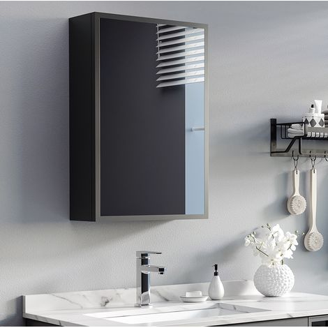Mobile bagno con specchio, pensile, 3 livelli, nero 40 x 15 x 60 cm DESVIAE (1/5)