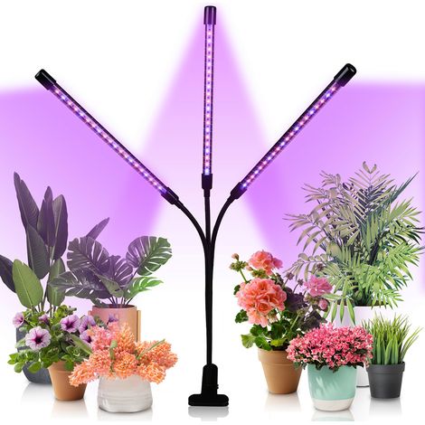 Wolketon Lámpara para plantas, lámpara LED para crecimiento hortícola de plantas, lámpara de cultivo de espectro completo de 3 cabezales, con 10 niveles regulables, 3 modos de temporizador