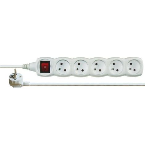 Prolunga con interruttore, 5 prese, 5 m, H05VV-F 3G1, bianca, P1515